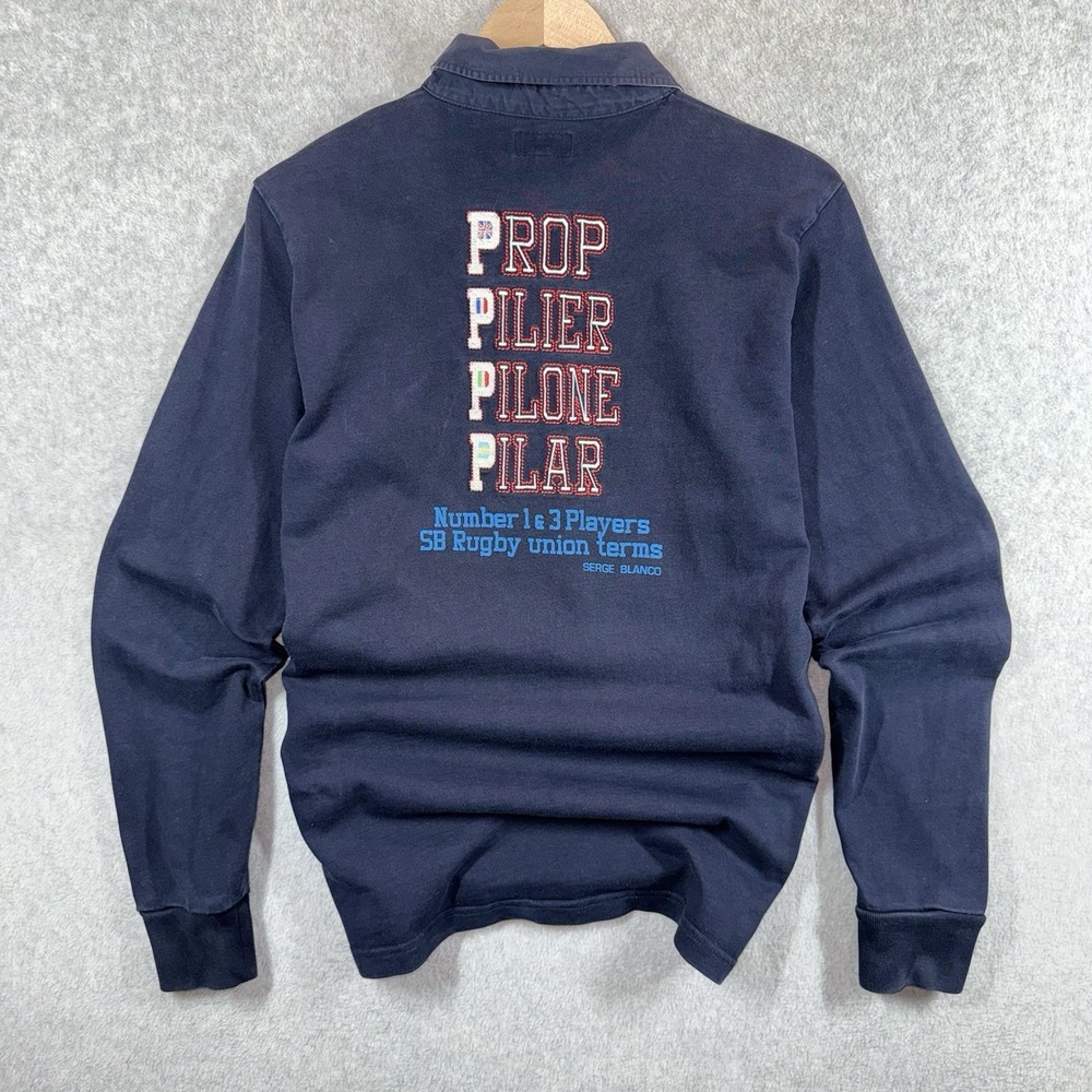 Serge Blanco SB Rugby Union Prop Pilier Pilone Pilar Rugger Shirt‎ Navy Blue Lrg